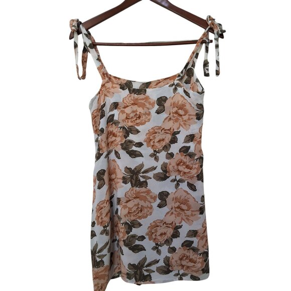Reformation Dixie Womens Mini Dress Rose Floral Print Peach/White Tie Shoulder X - Picture 3 of 6